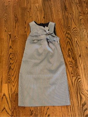 Banana Republic Navy and White Striped Bow-Detail Sleeveless Dress